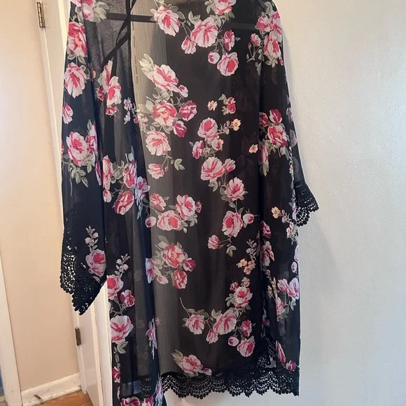 Maurices Black Kimono with Pink Floral Design - Picture 4 of 4